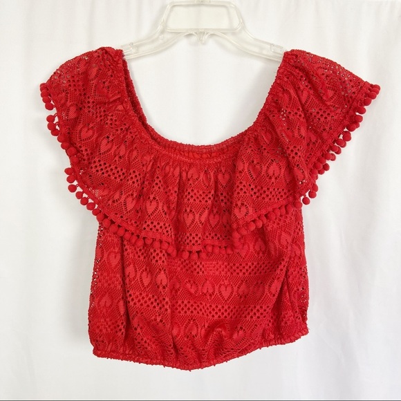 Guess red lace with heart detail crop top L - Picture 2 of 6